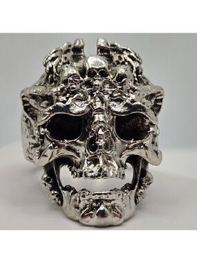 Biker Skull Devil Silver Large Statement Ring Size 11